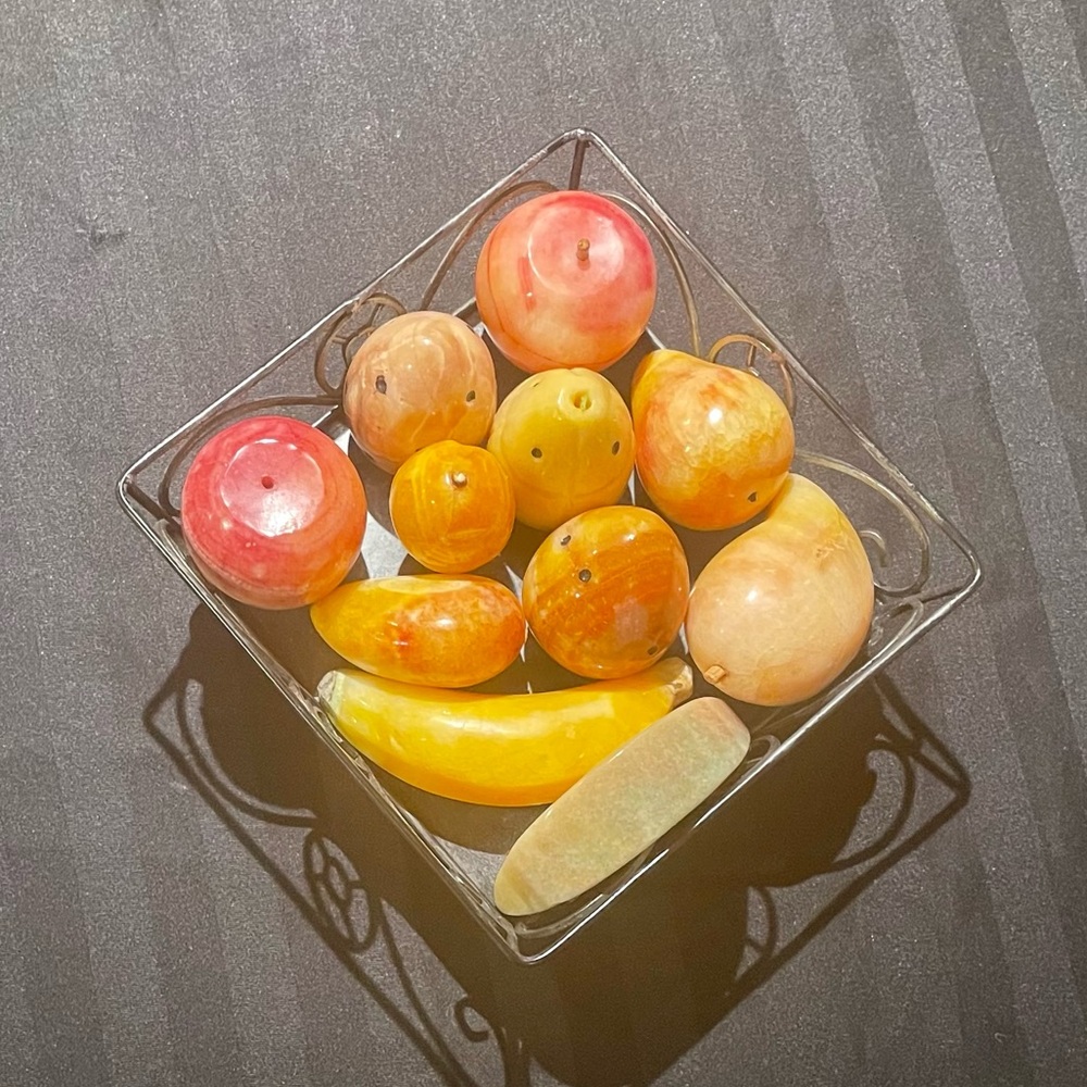 Vintage Decorative Fruit Set in Metal Basket